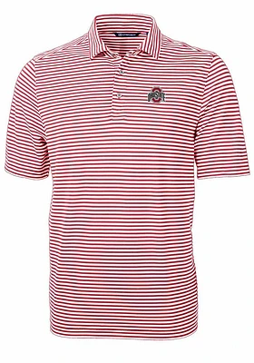 Cutter and Buck Ohio State Buckeyes Mens Cardinal Virtue Eco Pique Stripe Short Sleeve Polo