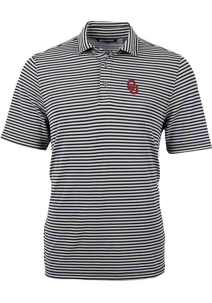 Cutter and Buck Oklahoma Sooners Mens Virtue Eco Pique Stripe Short Sleeve Polo