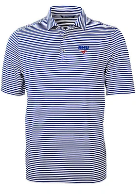 Cutter and Buck SMU Mustangs Mens Blue Logo Virtue Eco Pique Stripe Short Sleeve Polo