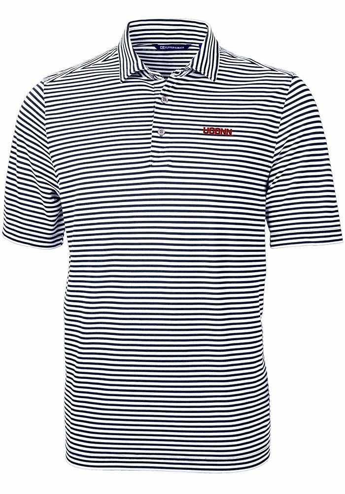 Cutter and Buck UConn Huskies Mens Navy Blue Wordmark Virtue Eco Pique Stripe Short Sleeve Polo