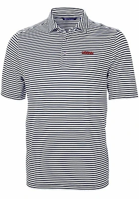 Cutter and Buck UConn Huskies Mens Navy Blue Wordmark Virtue Eco Pique Stripe Short Sleeve Polo