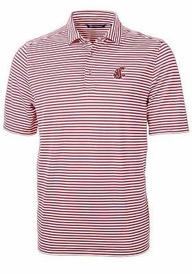 Cutter and Buck Washington State Cougars Mens Cardinal Virtue Eco Pique Stripe Short Sleeve Polo