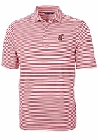 Cutter and Buck Washington State Cougars Mens Cardinal Virtue Eco Pique Stripe Short Sleeve Polo