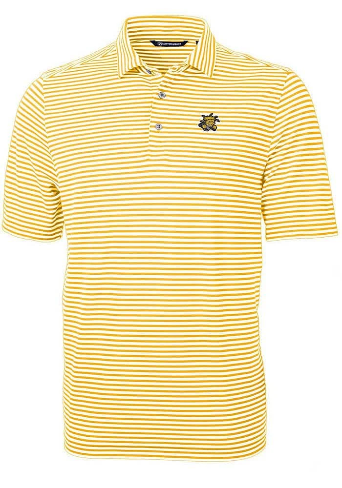 Cutter and Buck Wichita State Shockers Mens Gold Virtue Eco Pique Stripe Short Sleeve Polo