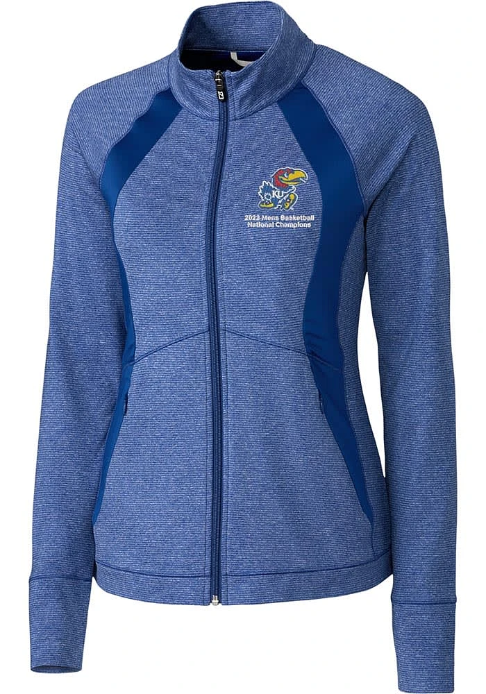 Cutter and Buck Kansas Jayhawks Womens Blue 2022 National Champions Shoreline Long Sleeve Full Zip..
