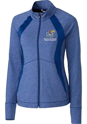Cutter and Buck Kansas Jayhawks Womens Blue 2022 National Champions Shoreline Long Sleeve Full Zip..