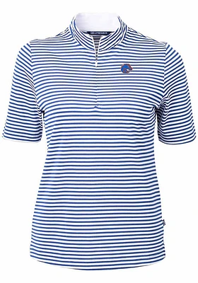 Cutter and Buck Boise State Broncos Womens Blue Virtue Eco Pique Stripe Short Sleeve Polo Shirt