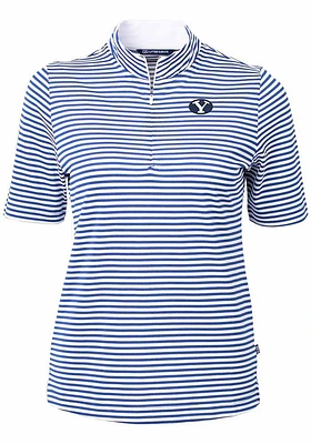 Cutter and Buck BYU Cougars Womens Blue Virtue Eco Pique Stripe Short Sleeve Polo Shirt