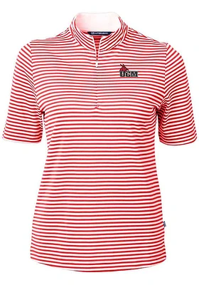 Cutter and Buck Central Missouri Mules Womens Red Virtue Eco Pique Stripe Short Sleeve Polo Shir..