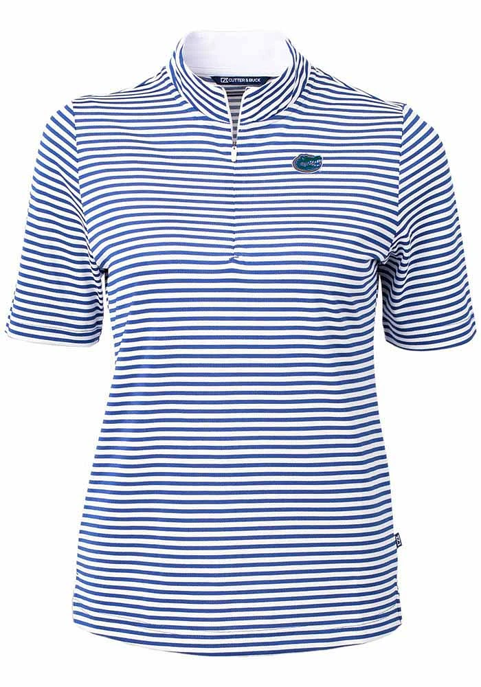 Cutter and Buck Florida Gators Womens Blue Virtue Eco Pique Stripe Short Sleeve Polo Shirt