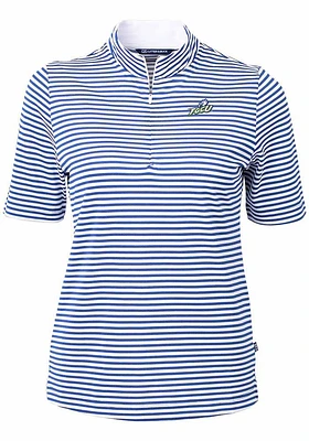 Cutter and Buck Florida Gulf Coast Eagles Womens Blue Virtue Eco Pique Stripe Short Sleeve Polo ..