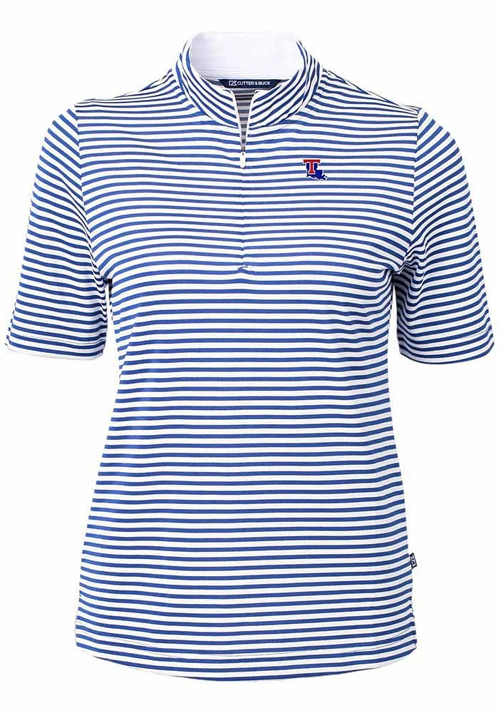 Cutter and Buck Louisiana Tech Bulldogs Womens Blue Virtue Eco Pique Stripe Short Sleeve Polo Sh..