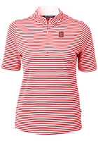 Cutter and Buck NC State Wolfpack Womens Red Virtue Eco Pique Stripe Short Sleeve Polo Shirt