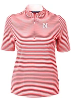Cutter and Buck Nebraska Cornhuskers Womens Red Virtue Eco Pique Stripe Short Sleeve Polo Shirt