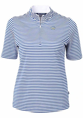 Cutter and Buck Southern University Jaguars Womens Blue Virtue Eco Pique Stripe Short Sleeve Pol..