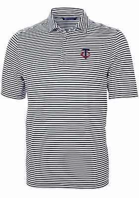 Cutter and Buck Minnesota Twins Mens Navy Blue Virtue Stripe Short Sleeve Polo