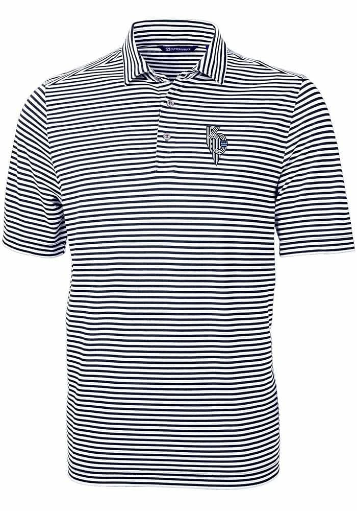 Cutter and Buck Kansas City Royals Navy Blue Connect Virtue Eco Pique Stripe Big Tall Pol..