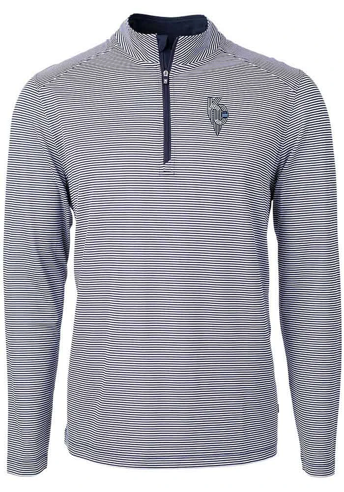 Cutter and Buck Kansas City Royals Mens Navy Blue Connect Virtue Eco Pique Stripe Big Tal..