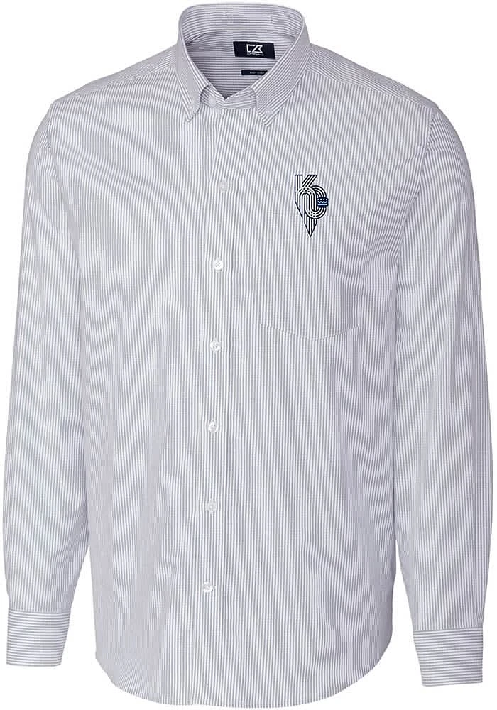 Cutter and Buck Kansas City Royals Mens Light Blue Connect Stretch Oxford Stripe Big Tall..