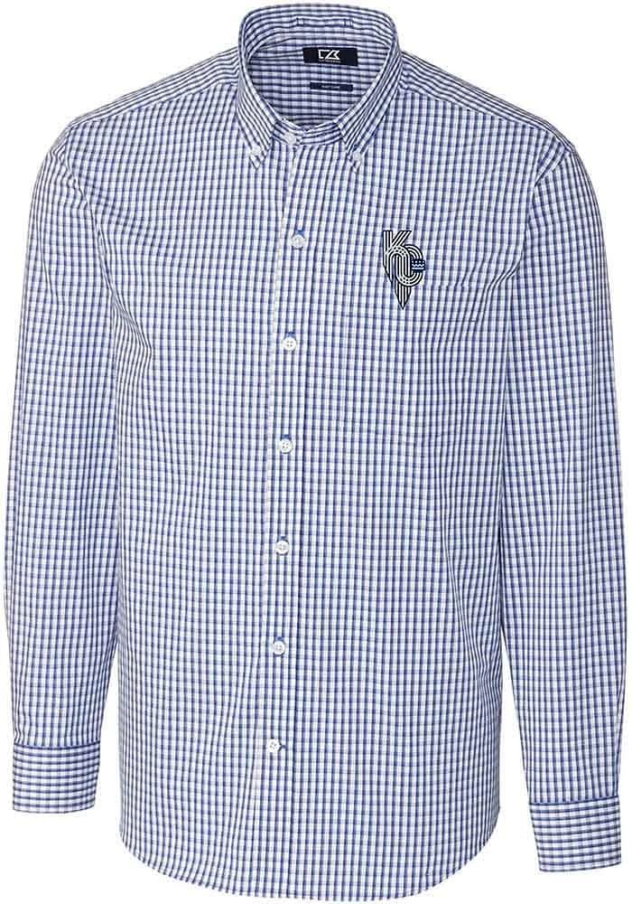 Cutter and Buck Kansas City Royals Mens Blue Connect Easy Care Stretch Big Tall Dress Shi..