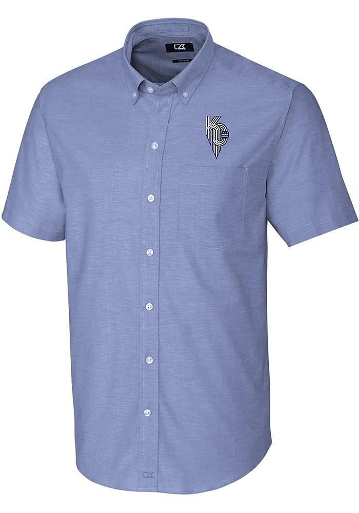 Cutter and Buck Kansas City Royals Mens Blue Connect Stretch Oxford Big Tall T-Shirt