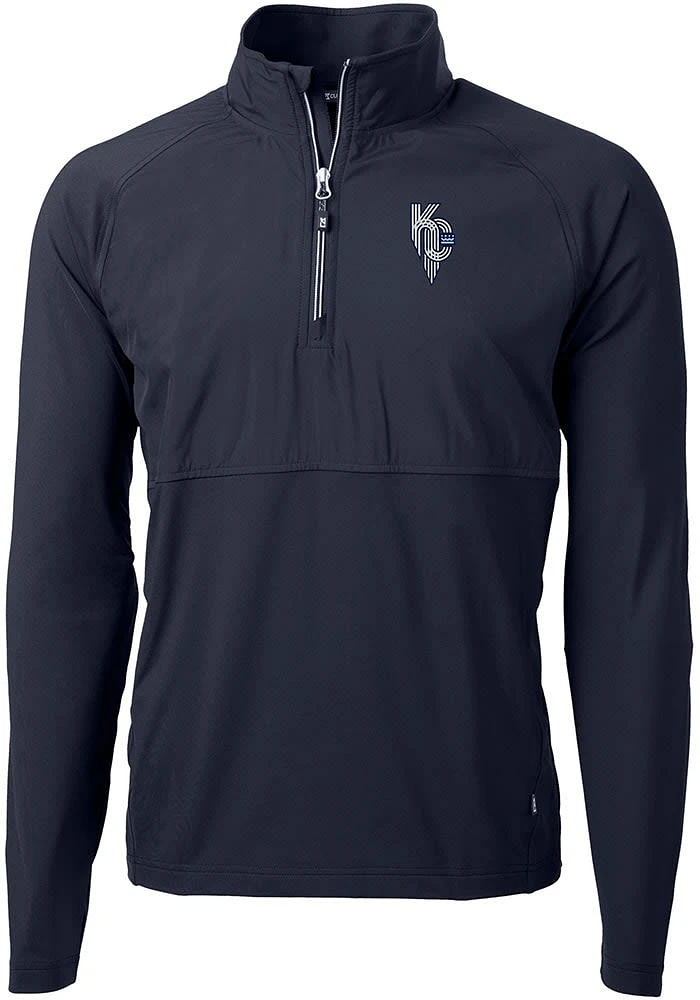 Cutter and Buck Kansas City Royals Mens Navy Blue Connect Adapt Eco Hybrid Long Sleeve Qtr Zi..