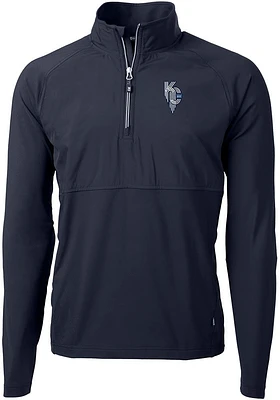 Cutter and Buck Kansas City Royals Mens Navy Blue Connect Adapt Eco Hybrid Long Sleeve Qtr Zi..