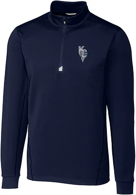 Cutter and Buck Kansas City Royals Mens Navy Blue Connect Traverse Long Sleeve Qtr Zip Pullov..