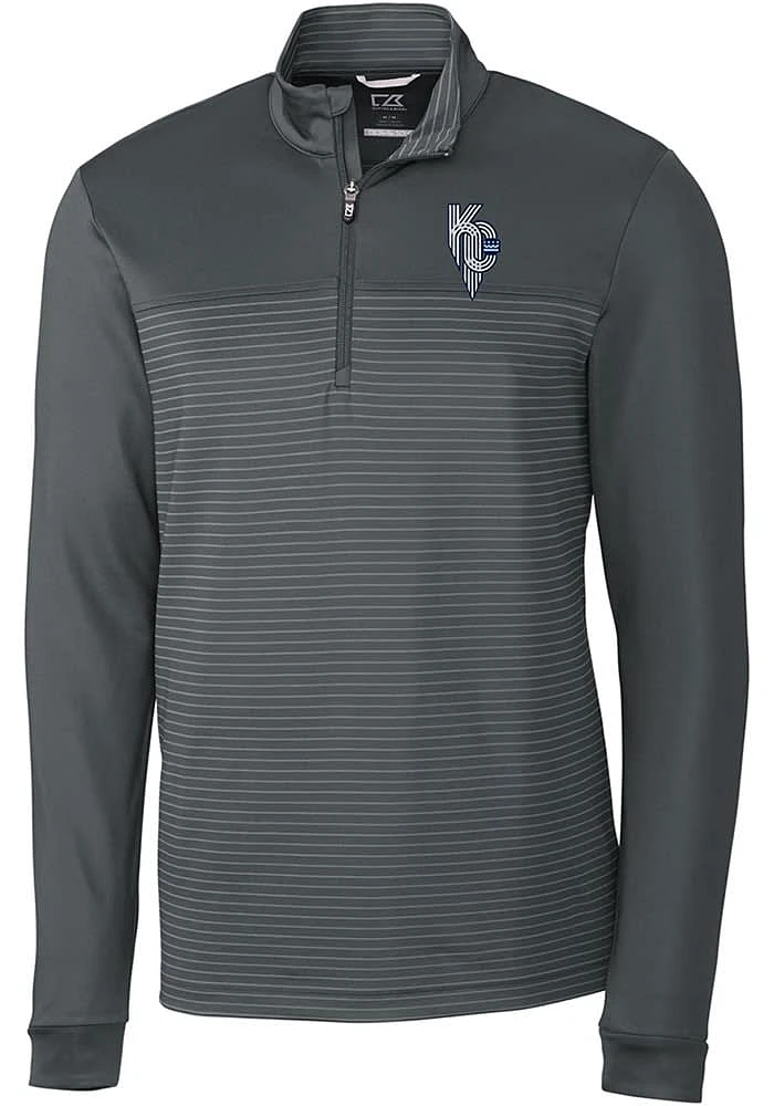 Cutter and Buck Kansas City Royals Mens Grey Connect Traverse Stripe Long Sleeve Qtr Zip Pull..