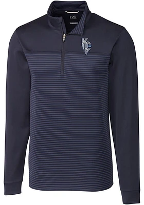 Cutter and Buck Kansas City Royals Mens Navy Blue Connect Traverse Stripe Long Sleeve Qtr Zip..