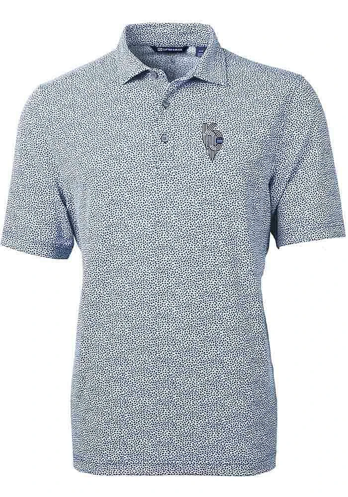 Cutter and Buck Kansas City Royals Mens Navy Blue Connect Virtue Eco Pique Botanical Short Sl..