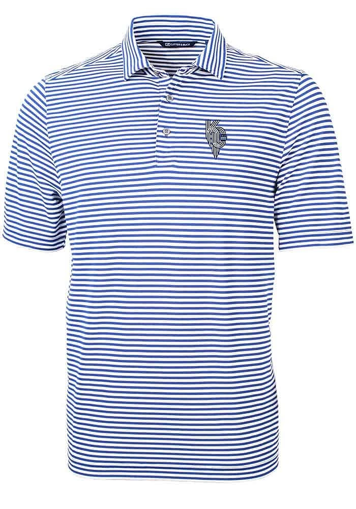 Cutter and Buck Kansas City Royals Mens Blue Connect Virtue Eco Pique Stripe Short Sleeve Pol