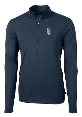 Cutter and Buck Kansas City Royals Mens Navy Blue Connect Virtue Eco Pique Long Sleeve Qtr Zi..
