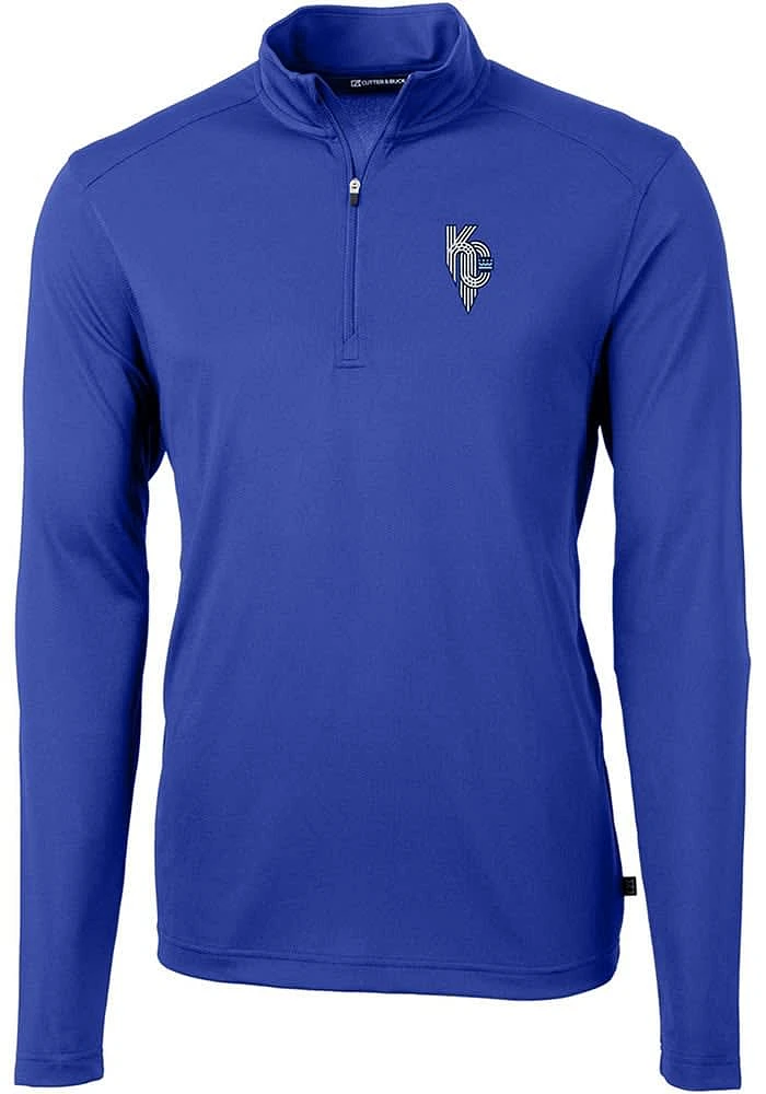 Cutter and Buck Kansas City Royals Mens Blue Connect Virtue Eco Pique Long Sleeve Qtr Zip Pul..