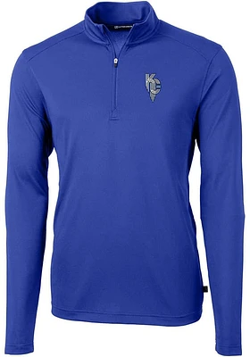 Cutter and Buck Kansas City Royals Mens Blue Connect Virtue Eco Pique Long Sleeve Qtr Zip Pul..