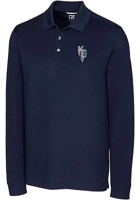 Cutter and Buck Kansas City Royals Mens Navy Blue Connect Advantage Long Sleeve Polo Shirt
