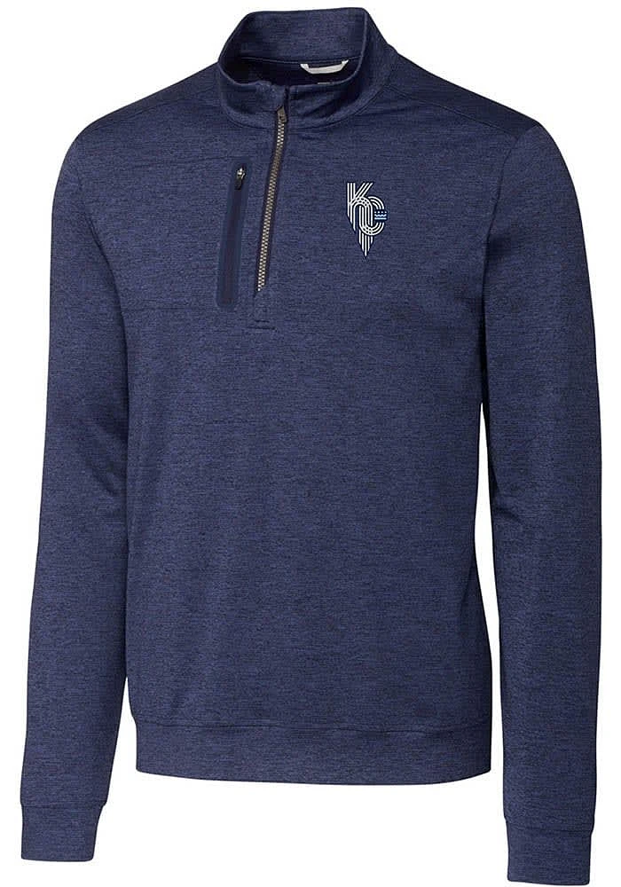 Cutter and Buck Kansas City Royals Mens Navy Blue Connect Stealth Long Sleeve Qtr Zip Pullove..