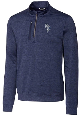 Cutter and Buck Kansas City Royals Mens Navy Blue Connect Stealth Long Sleeve Qtr Zip Pullove..