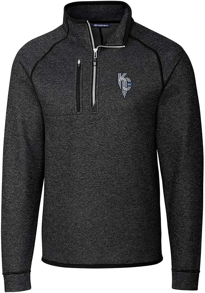 Cutter and Buck Kansas City Royals Mens Charcoal Connect Mainsail Long Sleeve Qtr Zip Pullove..