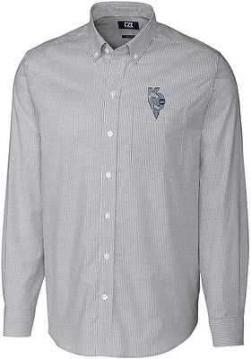 Cutter and Buck Kansas City Royals Mens Charcoal Connect Stretch Oxford Stripe Long Sleeve Dr..