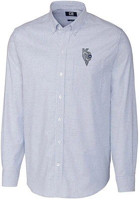 Cutter and Buck Kansas City Royals Mens Blue Connect Stretch Oxford Stripe Long Sleeve Dress..
