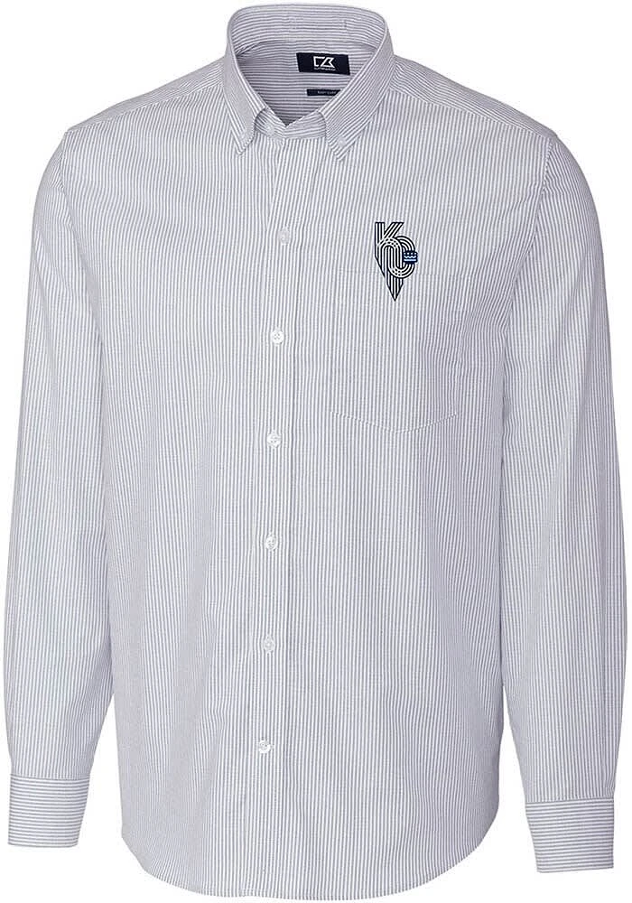 Cutter and Buck Kansas City Royals Mens Light Blue Connect Stretch Oxford Long Sleeve Dress S..