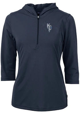 Cutter and Buck Kansas City Royals Womens Navy Blue Connect Virtue Eco Pique Hooded Sweatshir..
