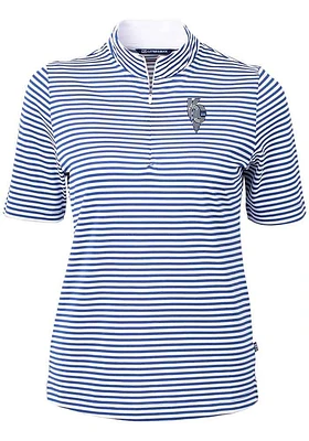 Cutter and Buck Kansas City Royals Womens Blue Connect Virtue Eco Pique Stripe Short Sleeve P..