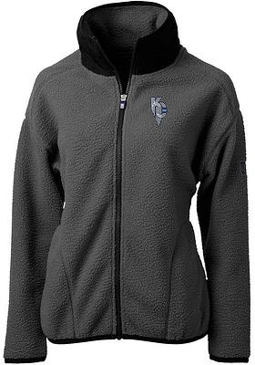 Cutter and Buck Kansas City Royals Womens Grey Connect Cascade Sherpa Long Sleeve Full Zip Ja..