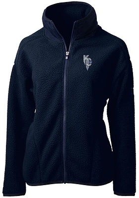 Cutter and Buck Kansas City Royals Womens Navy Blue Connect Cascade Sherpa Long Sleeve Full Z..