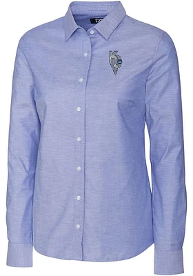 Cutter and Buck Kansas City Royals Womens Connect Stretch Oxford Long Sleeve Blue Dress Shirt