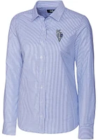 Cutter and Buck Kansas City Royals Womens Connect Stretch Oxford Stripe Long Sleeve Blue Dres..