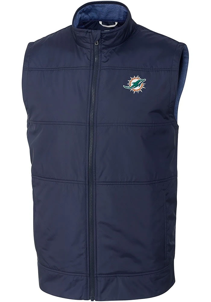 Cutter and Buck Miami Dolphins Mens Navy Blue Stealth Sleeveless Jacket