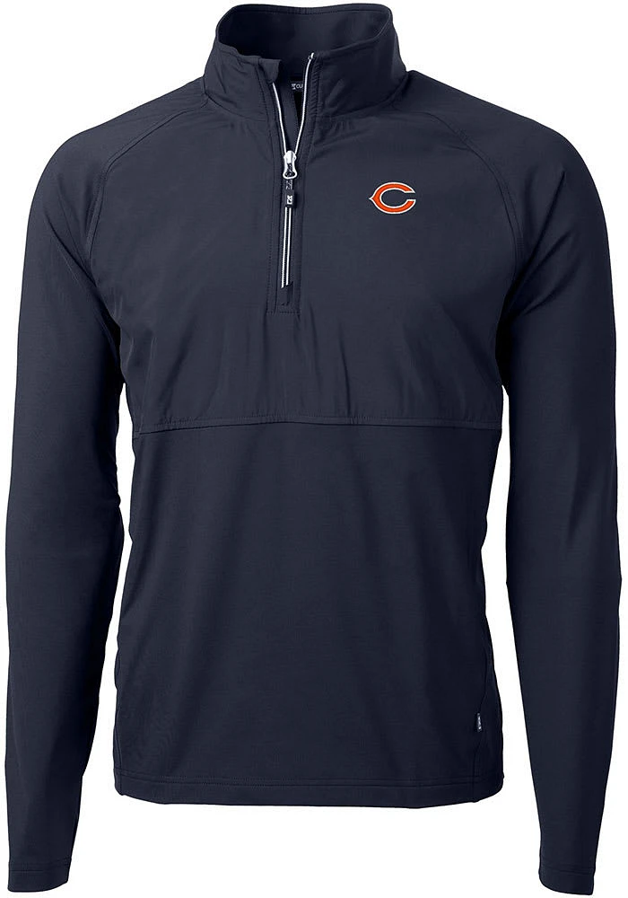 Cutter and Buck Chicago Bears Mens Navy Blue Adapt Eco Hybrid Long Sleeve Qtr Zip Pullover